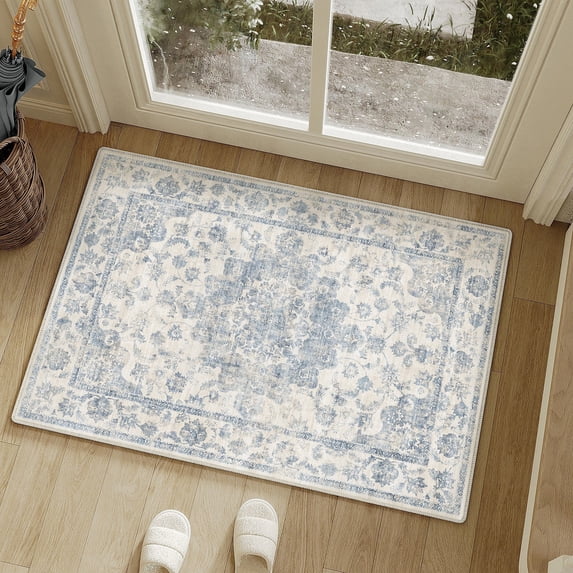 WIPONKEN 2x3 Area Rugs for Living Room Bedroom Dining Room Office Farmhouse, Machine Washable Non Slip Vintage Persia Rug Blue