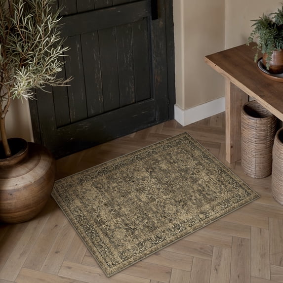 WIPONKEN 2x3 Area Rugs for Living Room Bedroom Dining Room Office Farmhouse, Machine Washable Non Slip Vintage Persia Rug Brown