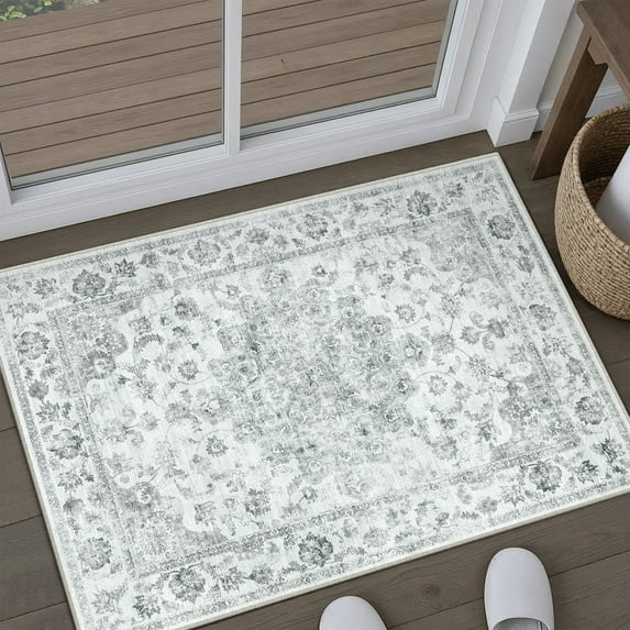 WIPONKEN 2x3 Area Rugs for Living Room Bedroom Dining Room Office Farmhouse, Machine Washable Non Slip Vintage Persia Rug Gray
