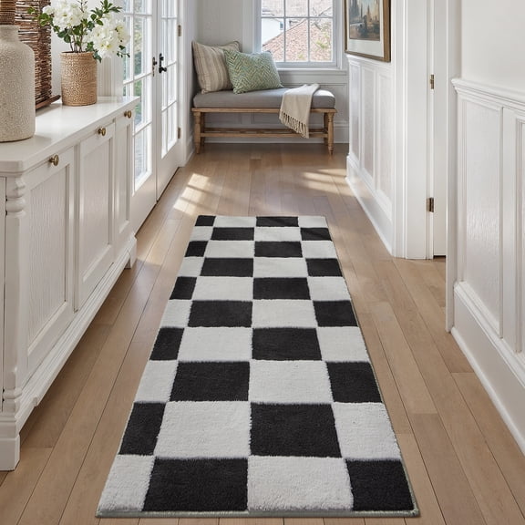 WIPONKEN 2x6 Runner Rugs Jacquard Soft Cotton Plush for Living Room Bedroom Dining Room Office Farmhouse, Machine Washable Non Slip Modern Rug