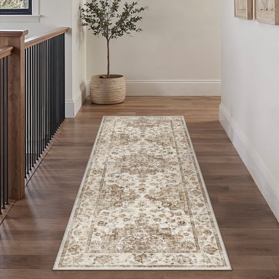 WIPONKEN 2x6 Runner Rugs for Living Room Bedroom Dining Room Office Farmhouse, Machine Washable Non Slip Vintage Persia Rug Brown