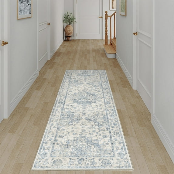 WIPONKEN 2x6 Runner Rugs for Living Room Bedroom Dining Room Office Farmhouse, Machine Washable Non Slip Vintage Persia Rug Blue