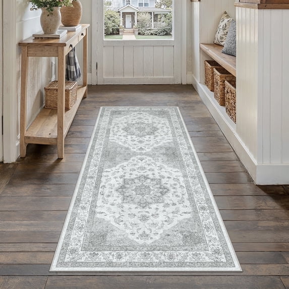 WIPONKEN 2x6 Runner Rugs for Living Room Bedroom Dining Room Office Farmhouse, Machine Washable Non Slip Vintage Persia Rug Gray