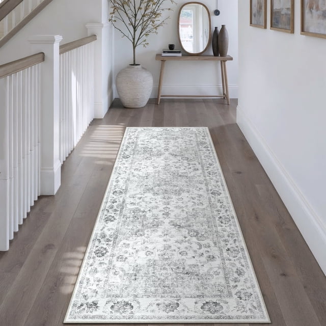 WIPONKEN 2x6 Runner Rugs for Living Room Bedroom Dining Room Office Farmhouse, Machine Washable Non Slip Vintage Persia Rug Gray