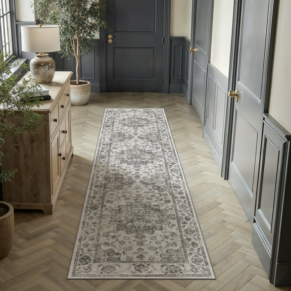 WIPONKEN 2x8 Runner Rugs for Living Room Bedroom Dining Room Office Farmhouse, Machine Washable Non Slip Vintage Persia Rug Black