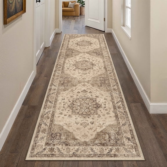 WIPONKEN 2x8 Runner Rugs for Living Room Bedroom Dining Room Office Farmhouse, Machine Washable Non Slip Vintage Persia Rug Brown