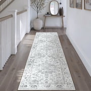 WIPONKEN 2x8 Runner Rugs for Living Room Bedroom Dining Room Office Farmhouse, Machine Washable Non Slip Vintage Persia Rug Gray
