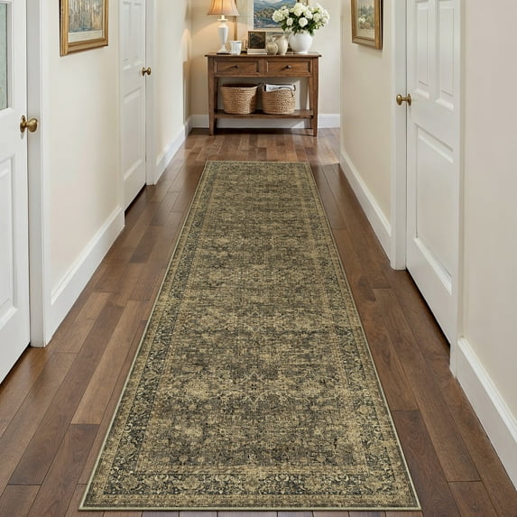 WIPONKEN 2x8 Runner Rugs for Living Room Bedroom Dining Room Office Farmhouse, Machine Washable Non Slip Vintage Persia Rug Brown