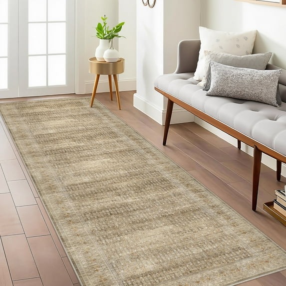 WIPONKEN 2x8 Runner Rugs for Living Room Bedroom Dining Room Office Farmhouse, Machine Washable Non Slip Vintage Persia Rug Brown
