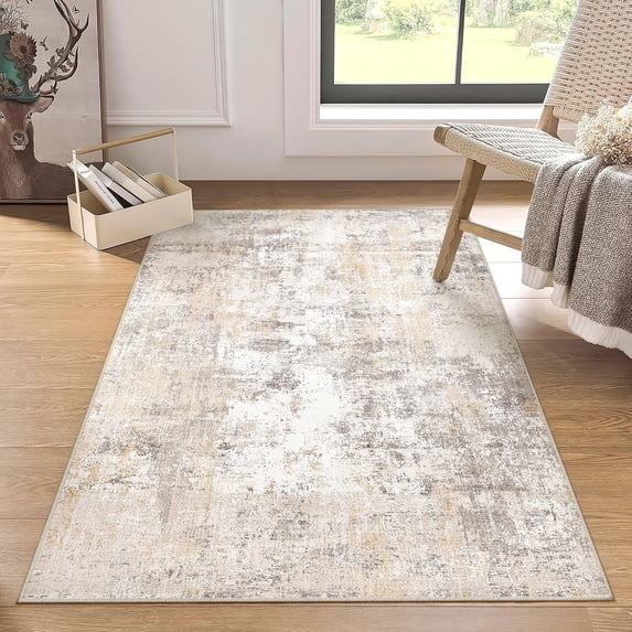 WIPONKEN 3x5 Area Rug for Living Room and Bedroom, Washable Modern Abstract Low-Pile Mat with Non-Slip Backing