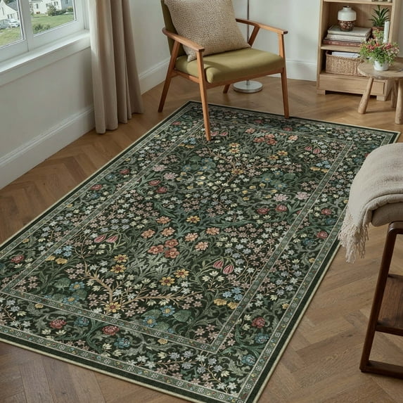 WIPONKEN 3x5 Area Rugs Morris Carpet for Living Room Bedroom Dining Room Office Farmhouse, Machine Washable Non Slip Vintage Persia Rug Black