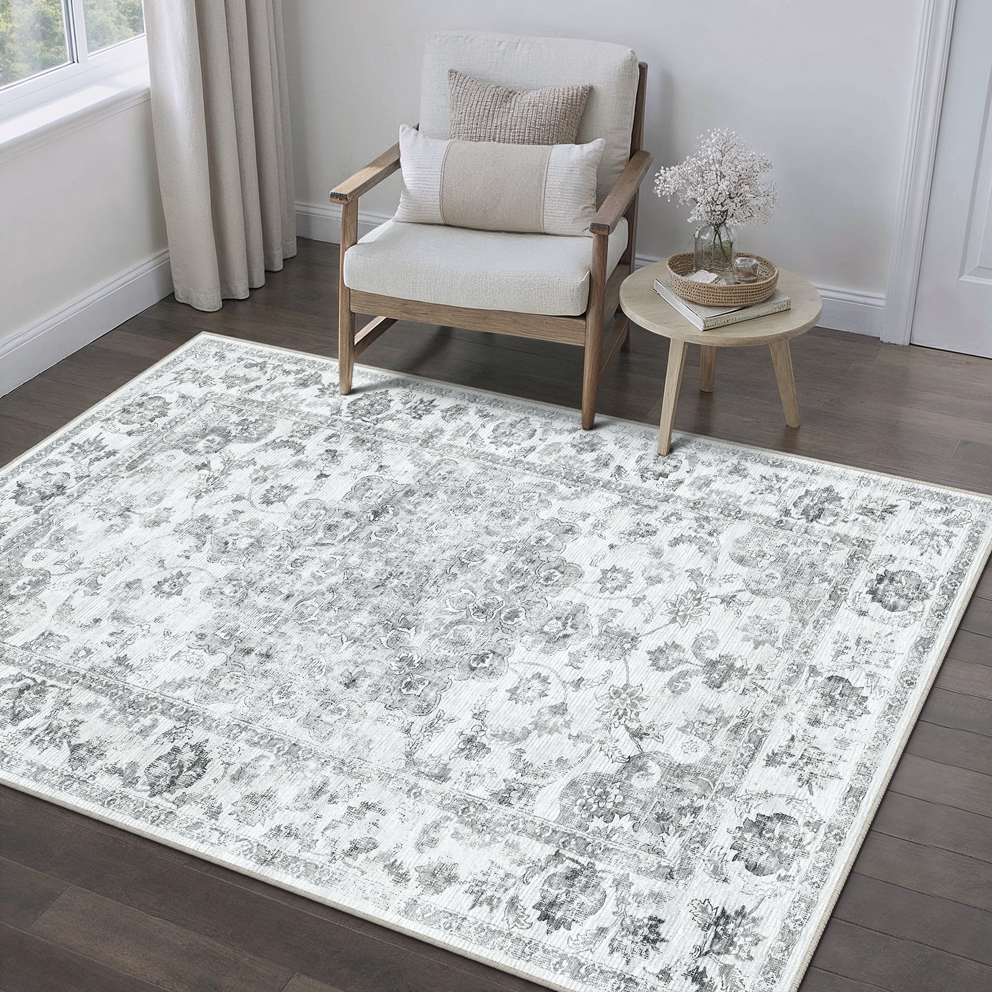 WIPONKEN 3x5 Area Rugs for Living Room Bedroom Dining Room Office Farmhouse, Machine Washable Non Slip Vintage Persia Rug Gray - Walmart.com