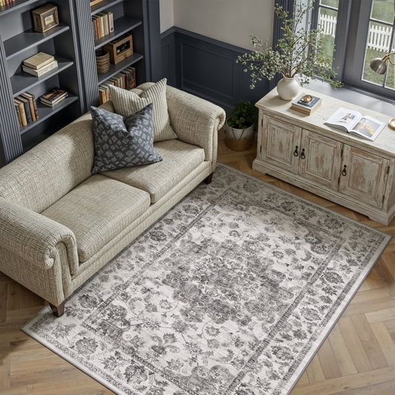 WIPONKEN 3x5 Area Rugs for Living Room Bedroom Dining Room Office Farmhouse, Machine Washable Non Slip Vintage Persia Rug Black