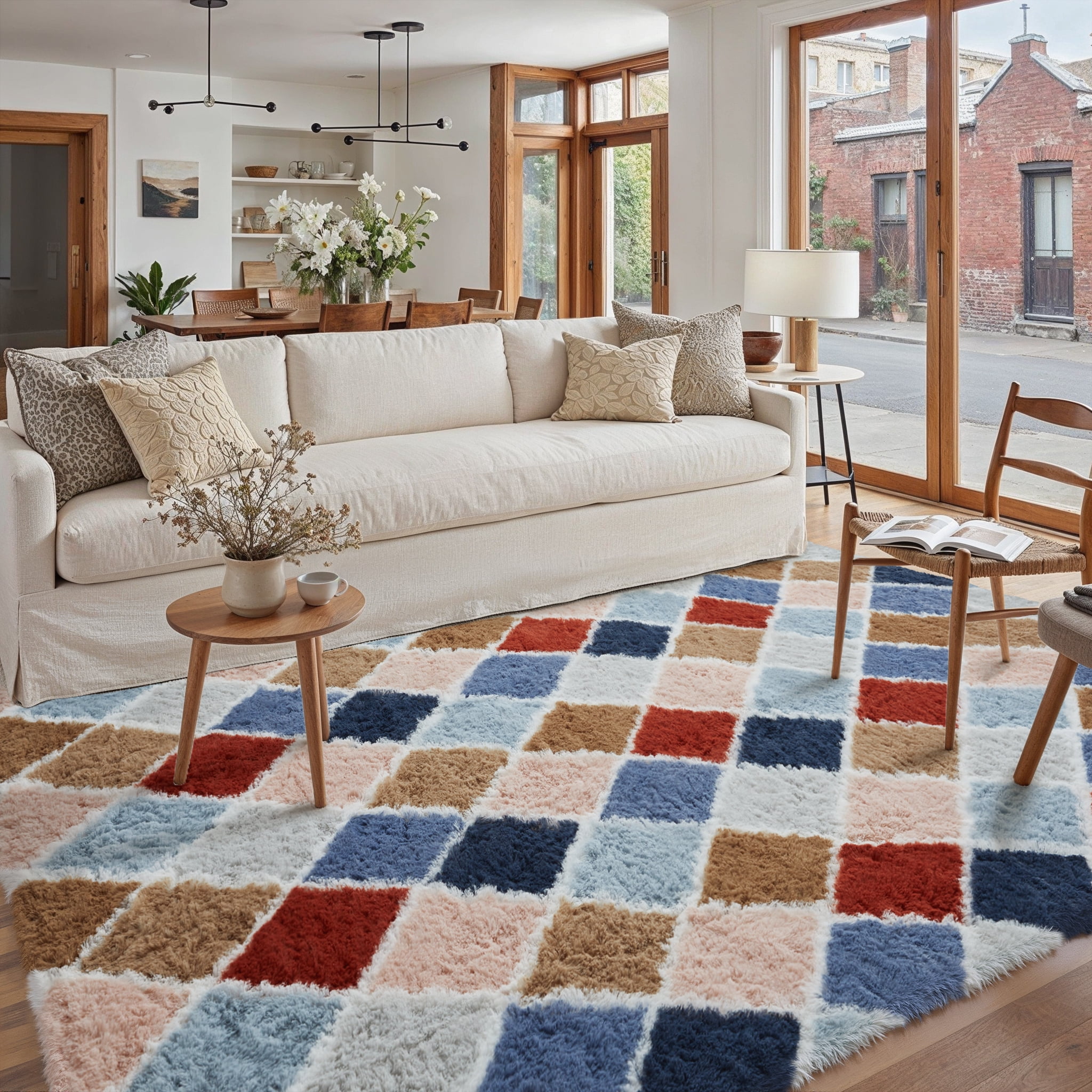 WIPONKEN 4x6 Checkered Shag Rug for Living Room Bedroom Dining Room ...