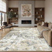 WIPONKEN 5x7 Area Rug for Living Room and Bedroom, Washable Modern Abstract Low-Pile Mat with Non-Slip Backing