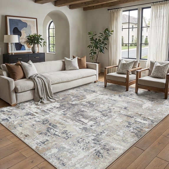 WIPONKEN 5x7 Area Rug for Living Room and Bedroom, Washable Modern Abstract Low-Pile Mat with Non-Slip Backing