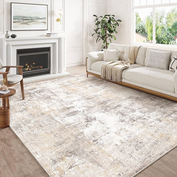 WIPONKEN 5x7 Area Rug for Living Room and Bedroom, Washable Modern Abstract Low-Pile Mat with Non-Slip Backing