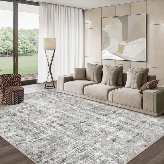 WIPONKEN 5x7 Area Rug for Living Room and Bedroom, Washable Modern Abstract Low-Pile Mat with Non-Slip Backing