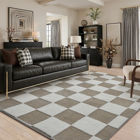 WIPONKEN 5x7 Area Rugs Jacquard Soft Cotton Plush for Living Room Bedroom Dining Room Office Farmhouse, Machine Washable Non Slip Modern Rug