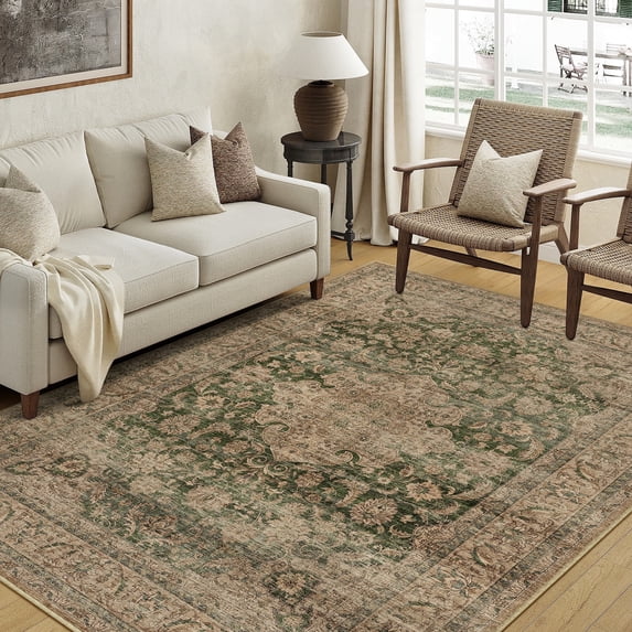 WIPONKEN 5x7 Area Rugs for Living Room Bedroom Dining Room Office Farmhouse, Machine Washable Non Slip Vintage Persia Rug