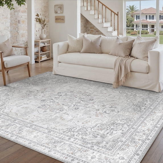 WIPONKEN 5x7 Area Rugs for Living Room Bedroom Dining Room Office Traditional Oriental Farmhouse Machine Washable Non Slip Vintange Persia Rug, Gray