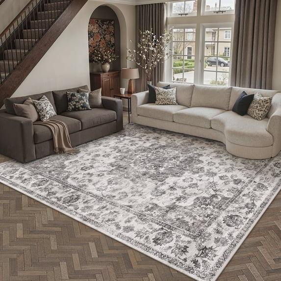 WIPONKEN 5x7 Area Rugs for Living Room Bedroom Dining Room Office Farmhouse, Machine Washable Non Slip Vintage Persia Rug Black