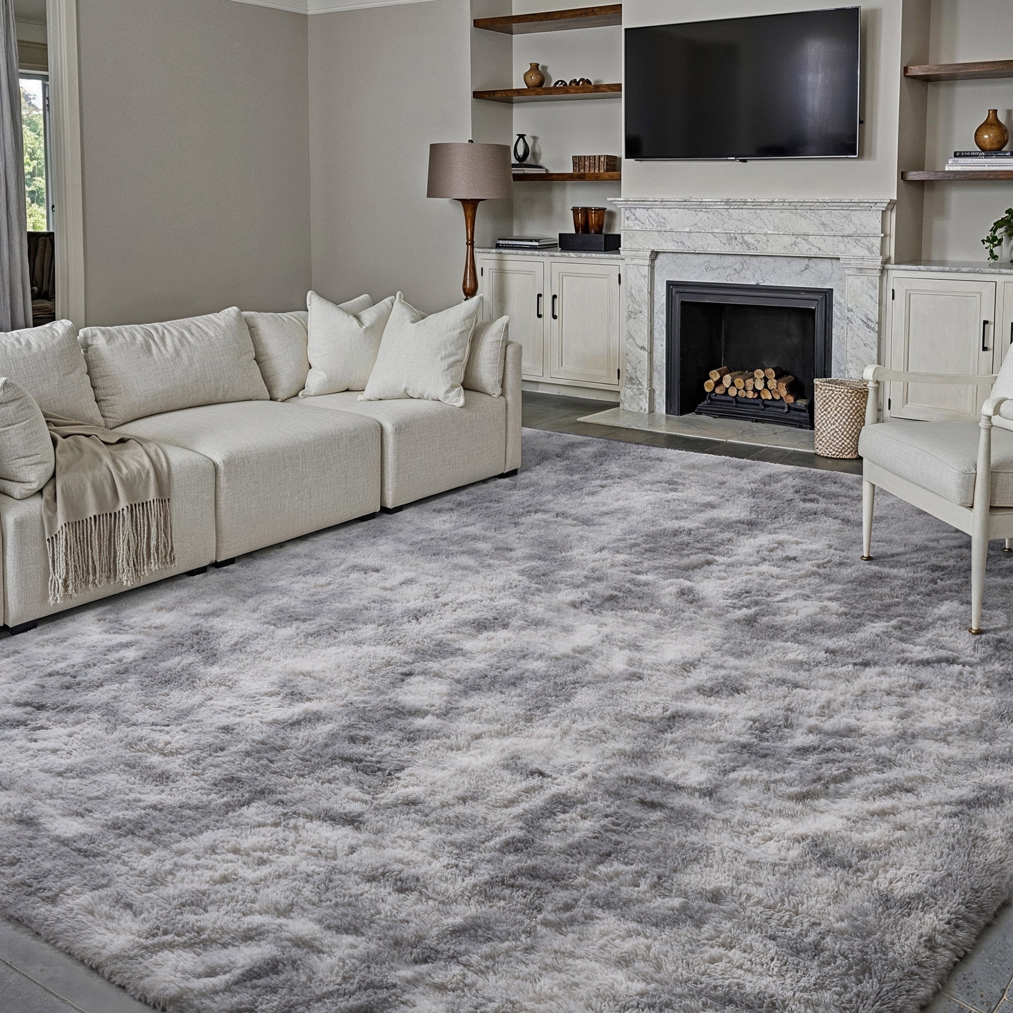 WIPONKEN 5x8 Shaggy Area Rugs for Living Room Bedroom Dining Room Office Farmhouse, Plush Indoor Decorative Long-haired Carpet