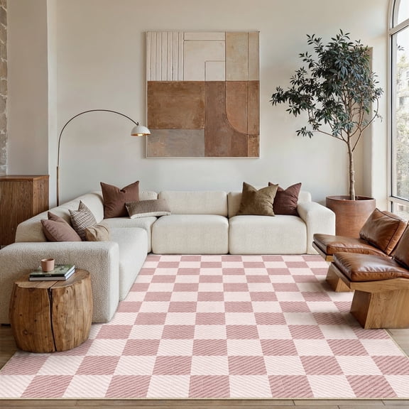 WIPONKEN 6x9 Checkered Area Rug Non-Slip Farmhouse Washable Carpet for Entryway, Bedroom, Living Room, Kitchen, Bathroom Soft Indoor Door Mat