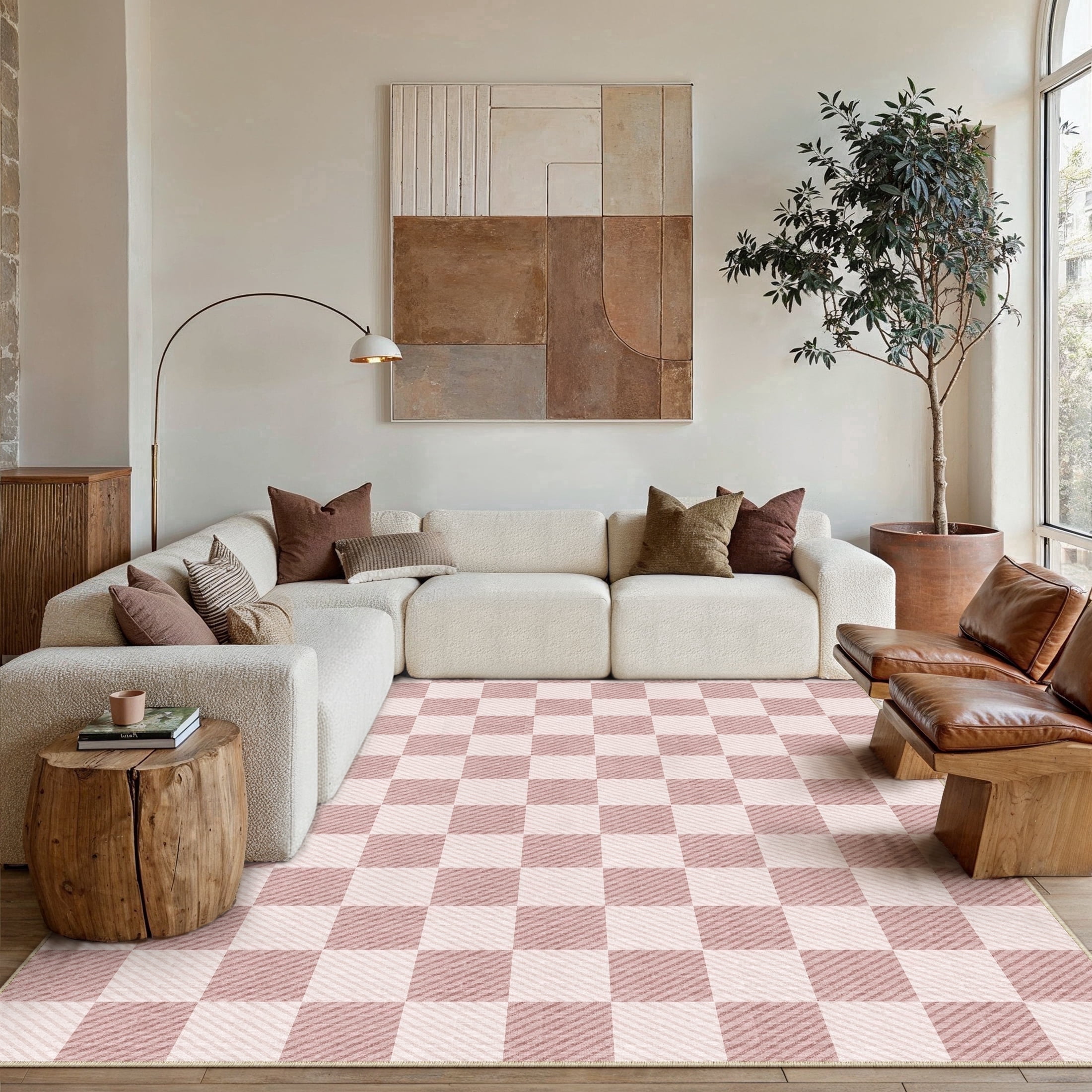 WIPONKEN 6x9 Checkered Area Rug Non-Slip Farmhouse Washable Carpet for Entryway, Bedroom, Living Room, Kitchen, Bathroom Soft Indoor Door Mat