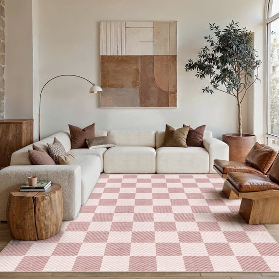 WIPONKEN 6x9 Checkered Area Rug Non-Slip Farmhouse Washable Carpet for Entryway, Bedroom, Living Room, Kitchen, Bathroom Soft Indoor Door Mat