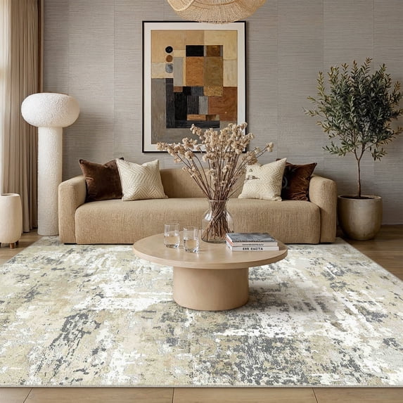 WIPONKEN 6x9 Area Rug for Living Room and Bedroom, Washable Modern Abstract Low-Pile Mat with Non-Slip Backing