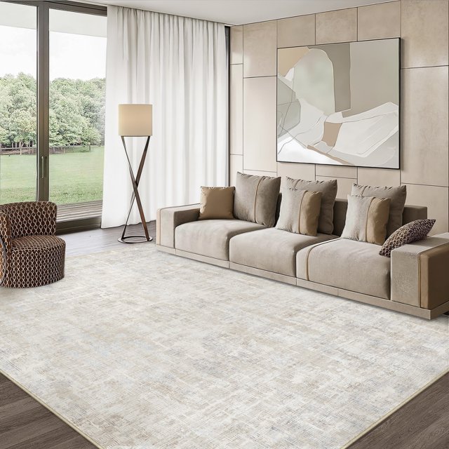 WIPONKEN 6x9 Area Rug for Living Room and Bedroom, Washable Modern Abstract Low-Pile Mat with Non-Slip Backing