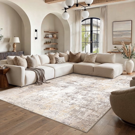 WIPONKEN 6x9 Area Rug for Living Room and Bedroom, Washable Modern Abstract Low-Pile Mat with Non-Slip Backing