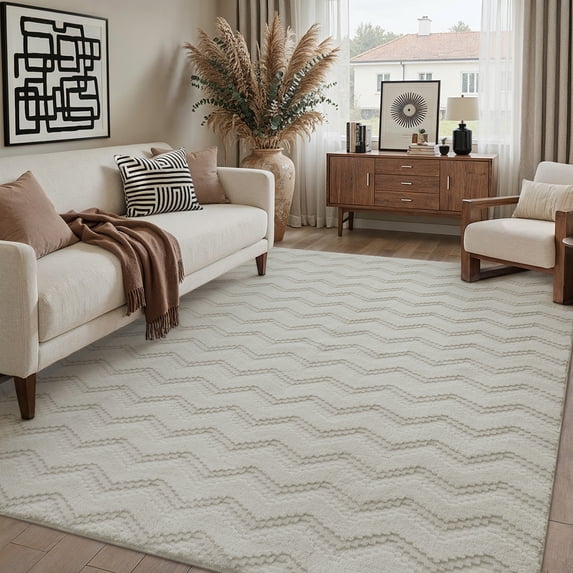 WIPONKEN 6x9 Area Rugs Jacquard Soft Cotton Plush for Living Room Bedroom Dining Room Office Farmhouse, Machine Washable Non Slip Modern Rug