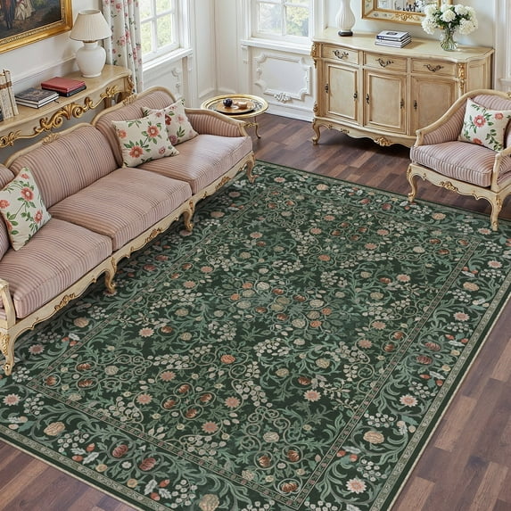 WIPONKEN 6x9 Area Rugs Morris Carpet for Living Room Bedroom Dining Room Office Farmhouse, Machine Washable Non Slip Vintage Persia Rug Black