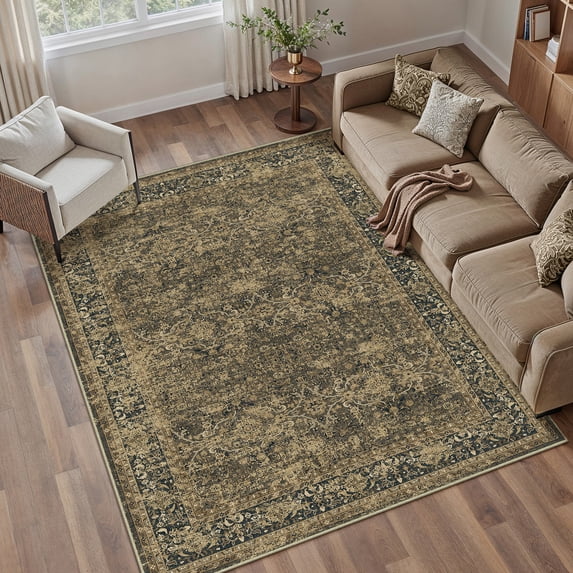 WIPONKEN 6x9 Area Rugs for Living Room Traditional Oriental Bedroom Dining Room Office Machine Washable Non Slip Farmhouse Distressed Vintage Persia Rug On Clearance, Brown