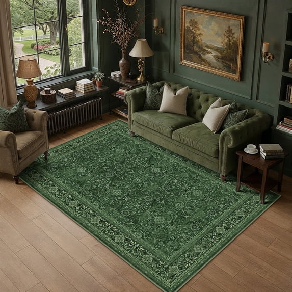 WIPONKEN 6x9 Area Rugs for Living Room Bedroom Dining Room Office Farmhouse, Machine Washable Non Slip Vintage Persia Rug Green