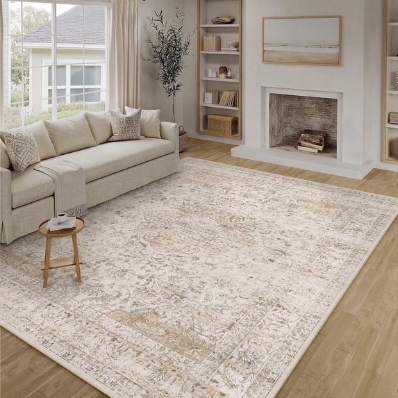 WIPONKEN 6x9 Area Rugs for Living Room Bedroom Dining Room Office Farmhouse, Machine Washable Non Slip Vintage Persia Rug