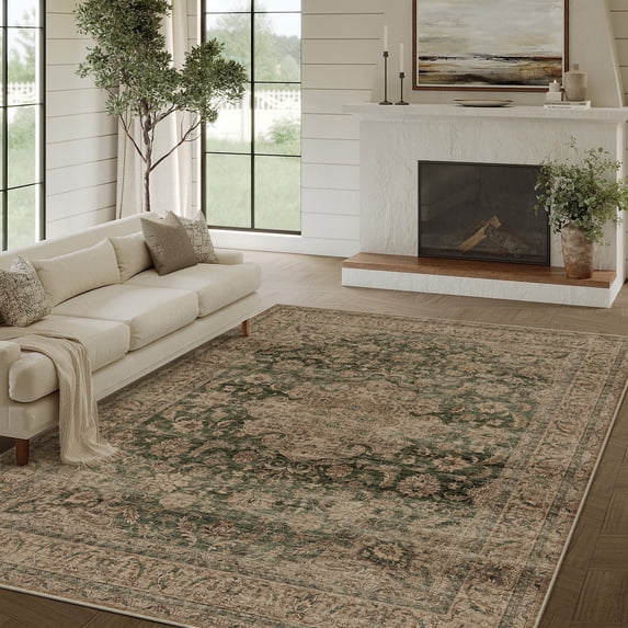 WIPONKEN 6x9 Area Rugs for Living Room Bedroom Dining Room Office Farmhouse, Machine Washable Non Slip Vintage Persia Rug