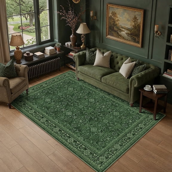 WIPONKEN 6x9 Area Rugs for Living Room Traditional Oriental Bedroom Dining Room Office Machine Washable Non Slip Farmhouse Distressed Vintage Persia Rug On Clearance, Green