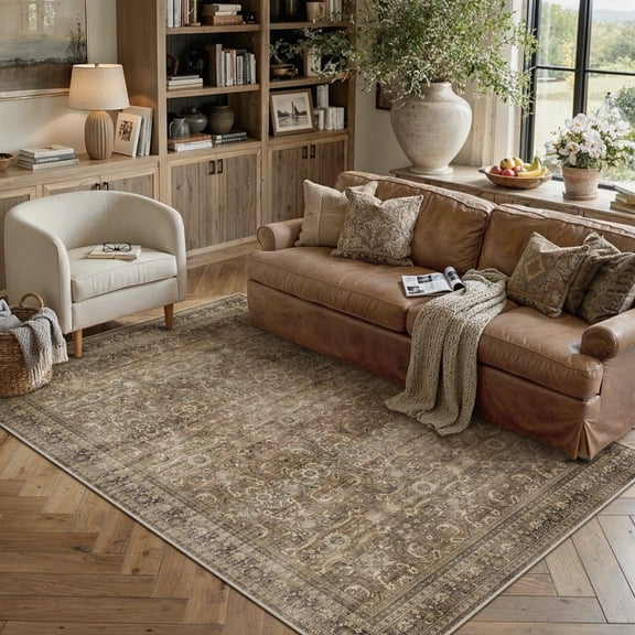 WIPONKEN 6x9 Area Rugs for Living Room Bedroom Dining Room Office Farmhouse, Machine Washable Non Slip Vintage Persia Rug