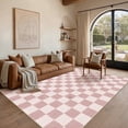 thumbnail image 1 of WIPONKEN 9'x12' Large Area Rugs for Living Room Bedroom Office Pink Checkered Modern Non Slip Washable Geometric Contemporary Farmhouse Dining Room Rugs, 1 of 6
