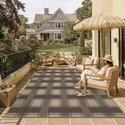 WIPONKEN 8'x10' Large Checkered Easy Jute Area Rugs for Living Room Washable Outdoor Patio Rugs Indoor Carpet for Farmhouse Neutral Geometric Non Slip, Brown