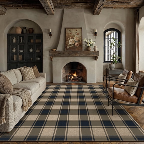 WIPONKEN 8'x10' Large Checkered Easy Jute Area Rugs for Living Room, Washable Outdoor Patio Rugs Indoor Carpet for Farmhouse Neutral Geometric Non Slip, Gray Checkered