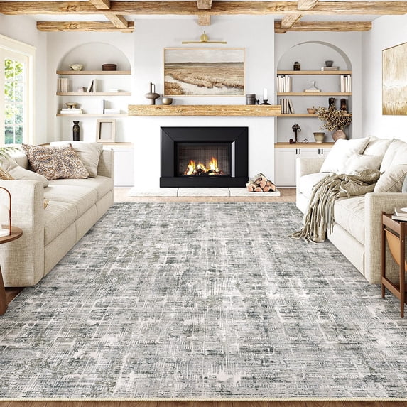 WIPONKEN 8x10 Area Rug for Living Room and Bedroom, Washable Modern Abstract Low-Pile Mat with Non-Slip Backing