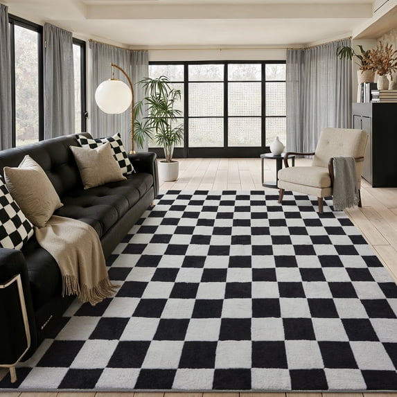 WIPONKEN 8x10 Area Rugs Jacquard Soft Cotton Plush for Living Room Bedroom Dining Room Office Farmhouse, Machine Washable Non Slip Modern Rug