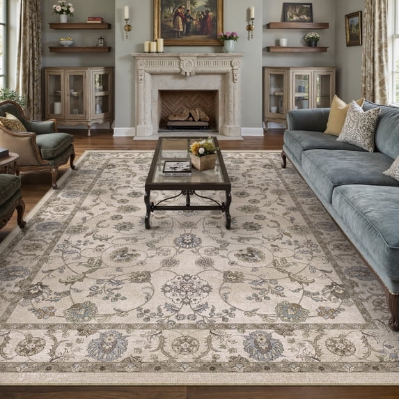 WIPONKEN 8x10 Area Rugs Morris Carpet for Living Room Bedroom Dining Room Office Farmhouse, Machine Washable Non Slip Vintage Persia Rug Brown