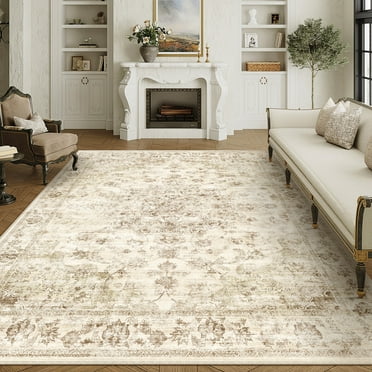 WIPONKEN 8x10 Area Rugs for Living Room Bedroom Dining Room Office Farmhouse, Machine Washable Non Slip Vintage Persia Rug Beige