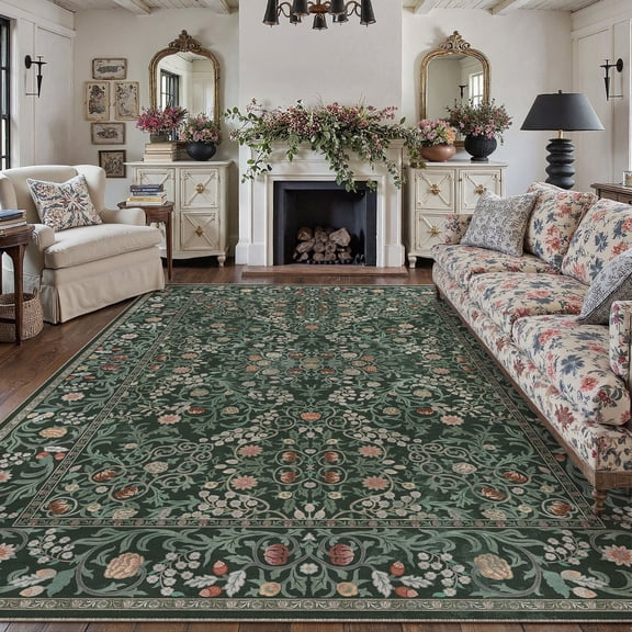 WIPONKEN 9x12 Area Rugs Morris Carpet for Living Room Bedroom Dining Room Office Farmhouse Machine Washable Non Slip Vintage Persia Rug On Clearance, Black