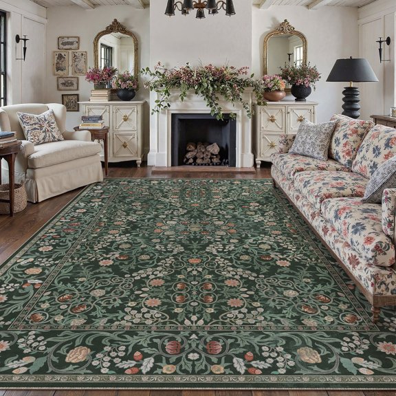 WIPONKEN 9x12 Area Rugs Morris Carpet for Living Room Bedroom Dining Room Office Farmhouse, Machine Washable Non Slip Vintage Persia Rug Black